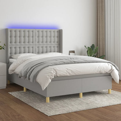 Boxspring Met Matras En Led Stof Lichtgrijs 140 x 190 cm Knopen