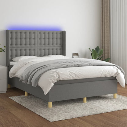 Boxspring Met Matras En Led Stof Donkergrijs 140 x 190 cm Knopen