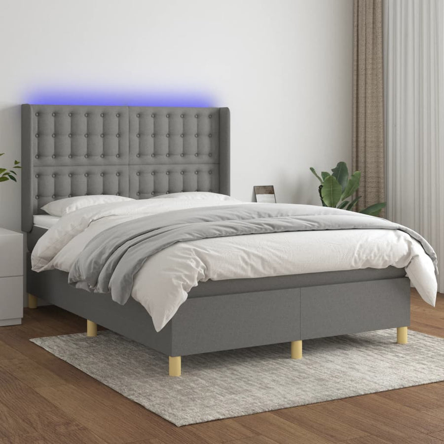 Boxspring Met Matras En Led Stof Donkergrijs 140 x 190 cm Knopen