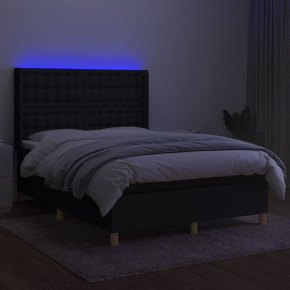 Boxspring Met Matras En Led Stof Zwart 140 x 190 cm Knopen