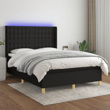 Boxspring Met Matras En Led Stof Zwart 140 x 190 cm Knopen