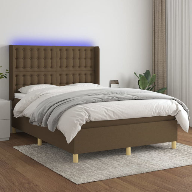 Boxspring Met Matras En Led Stof Donkerbruin 140 x 190 cm Knopen