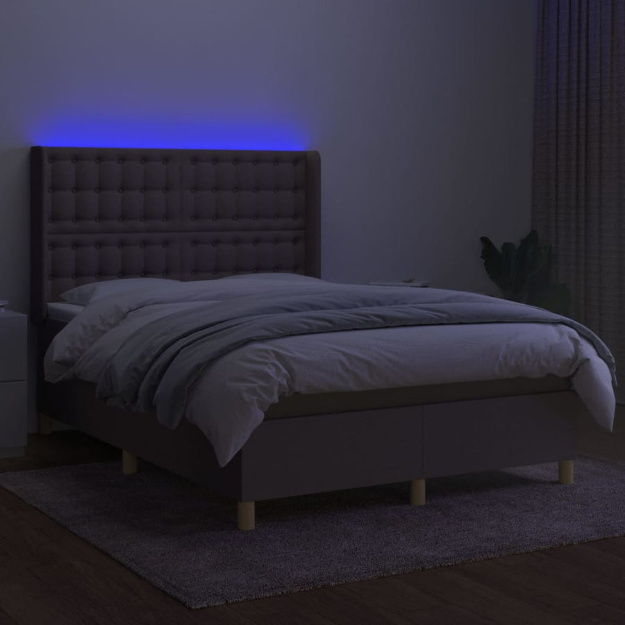 Boxspring Met Matras En Led Stof Taupe 140 x 190 cm Knopen