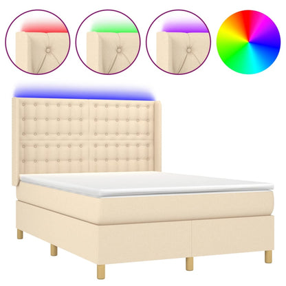 Boxspring Met Matras En Led Stof Kleurig Crème 140 x 190 cm Knopen