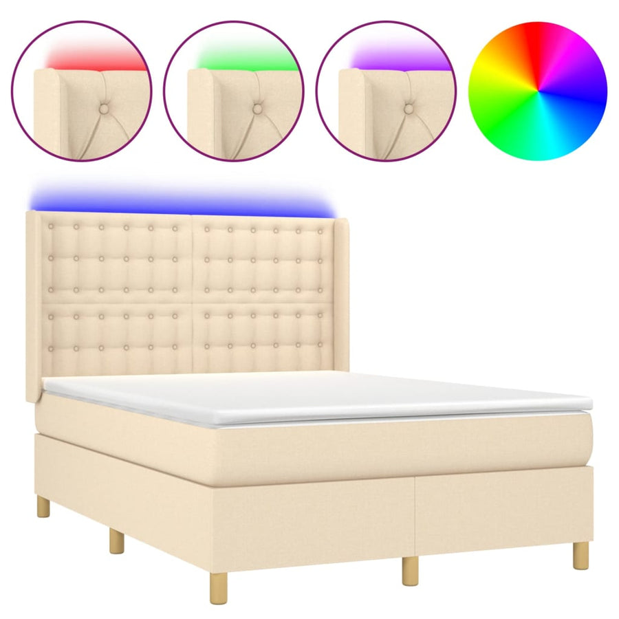 Boxspring Met Matras En Led Stof Kleurig Crème 140 x 190 cm Knopen