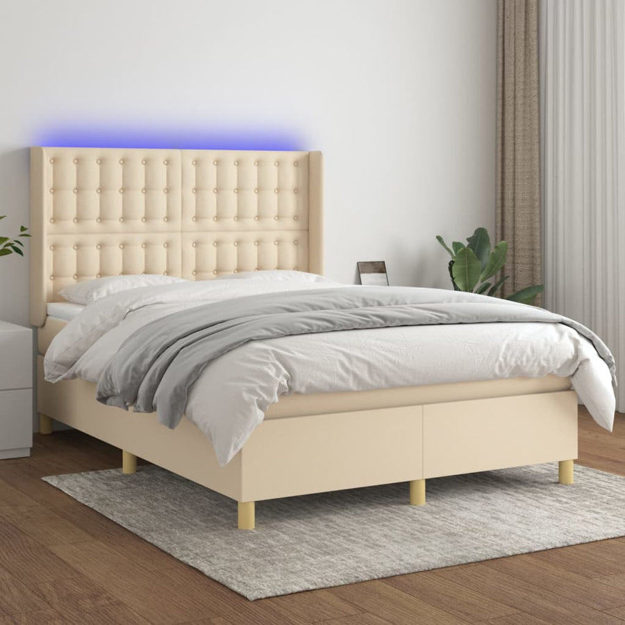 Boxspring Met Matras En Led Stof Kleurig Crème 140 x 190 cm Knopen