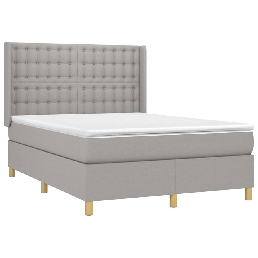 Boxspring Met Matras En Led Stof Lichtgrijs 140 x 200 cm Knopen