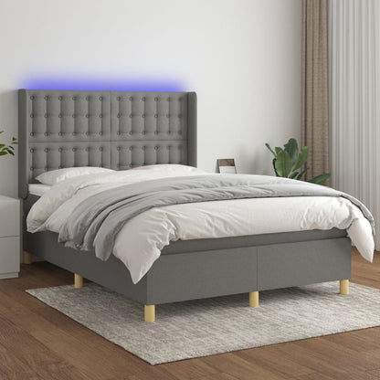 Boxspring Met Matras En Led Stof Donkergrijs 140 x 200 cm Knopen