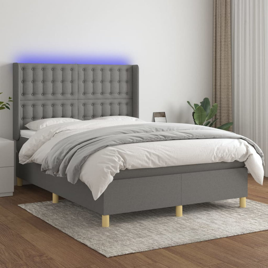 Boxspring Met Matras En Led Stof Donkergrijs 140 x 200 cm Knopen