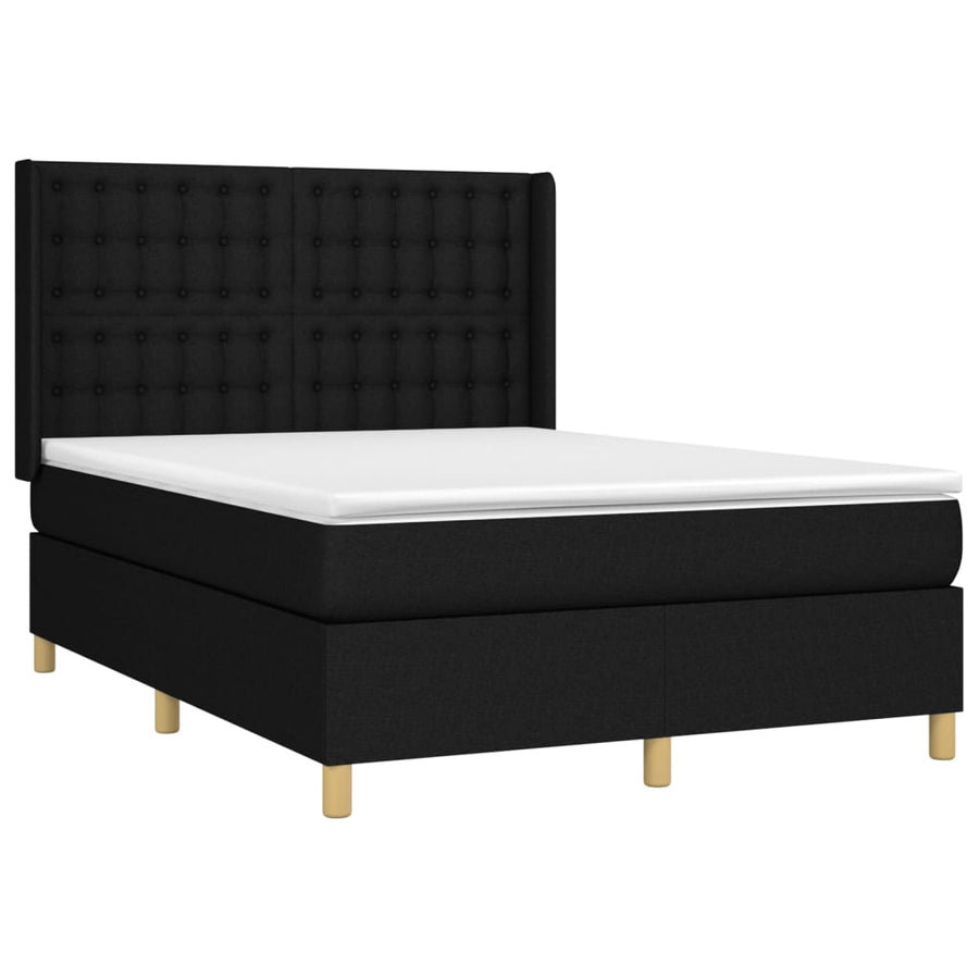 Boxspring Met Matras En Led Stof Zwart 140 x 200 cm Knopen