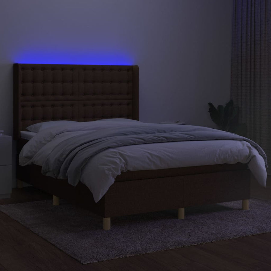 Boxspring Met Matras En Led Stof Donkerbruin 140 x 200 cm Knopen
