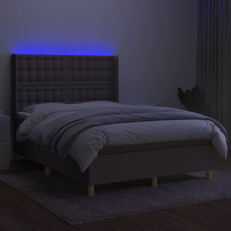 Boxspring Met Matras En Led Stof Taupe 140 x 200 cm Knopen