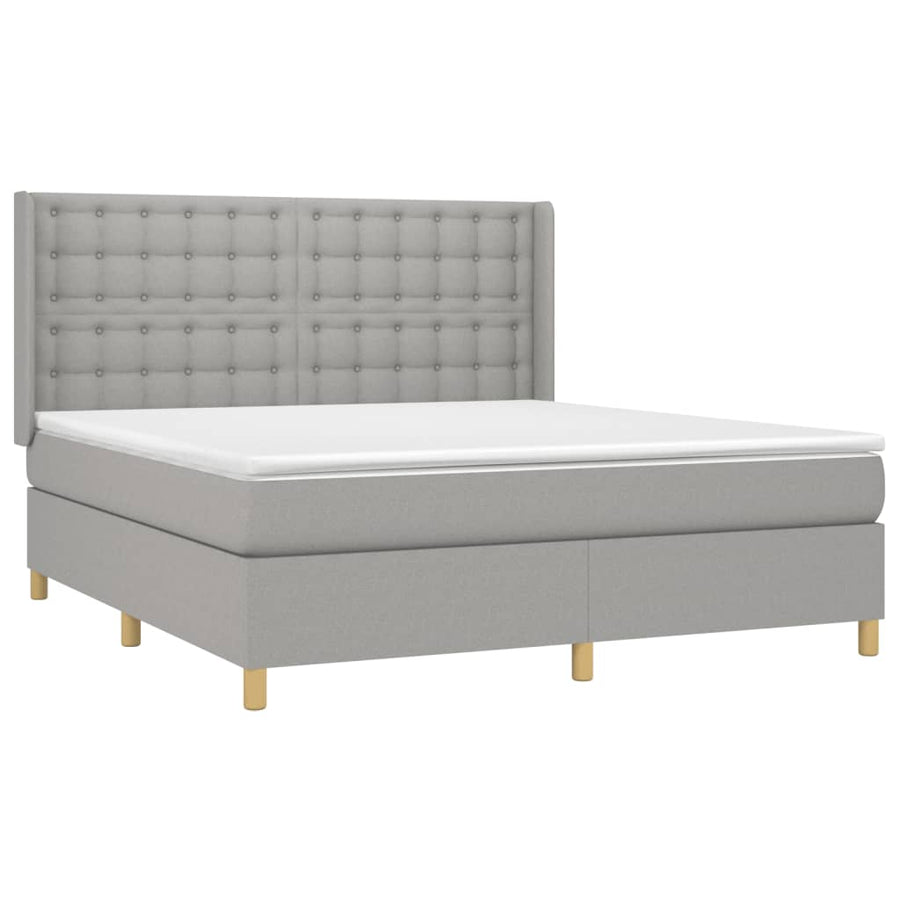 Boxspring Met Matras En Led Stof Lichtgrijs 160 x 200 cm Knopen