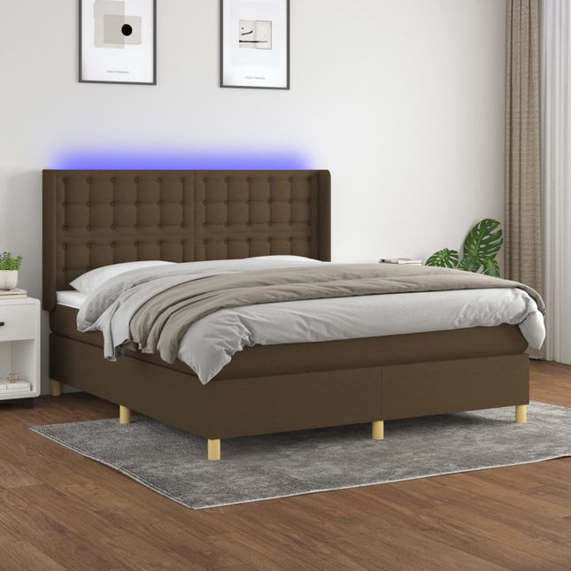 Boxspring Met Matras En Led Stof Donkerbruin 160 x 200 cm Knopen