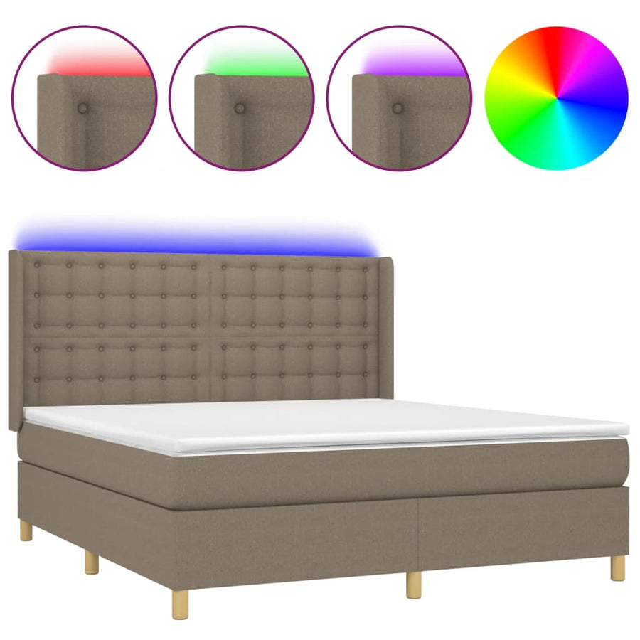 Boxspring Met Matras En Led Stof Taupe 160 x 200 cm Knopen