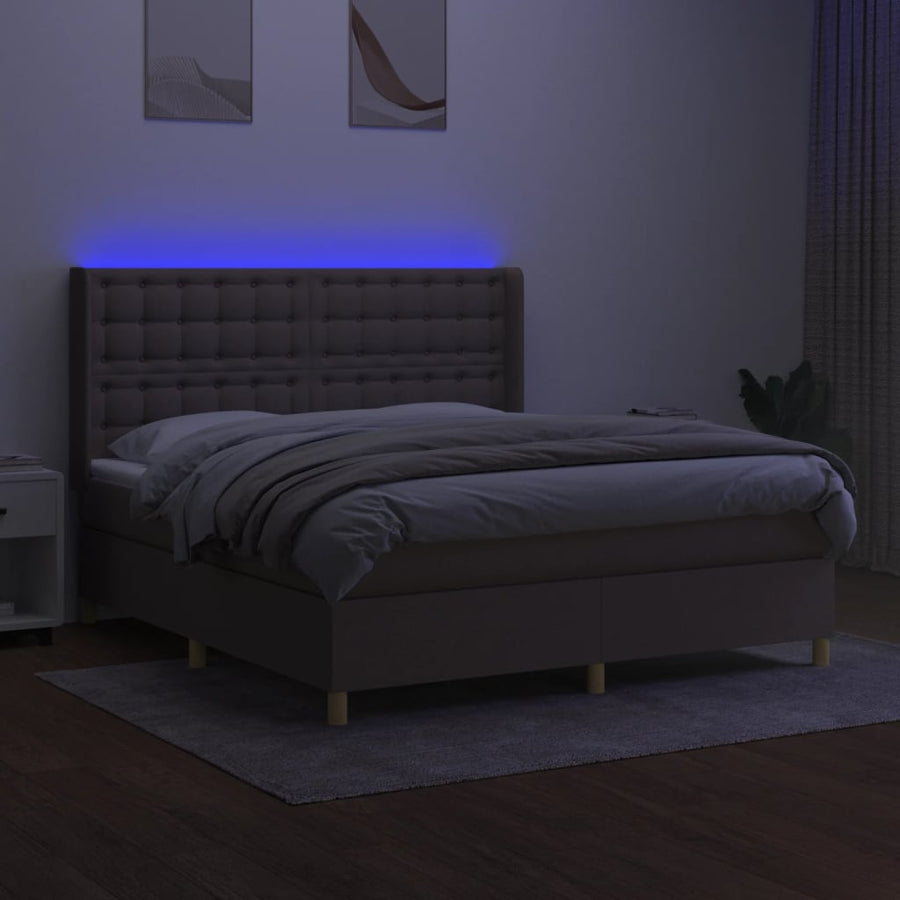Boxspring Met Matras En Led Stof Taupe 160 x 200 cm Knopen