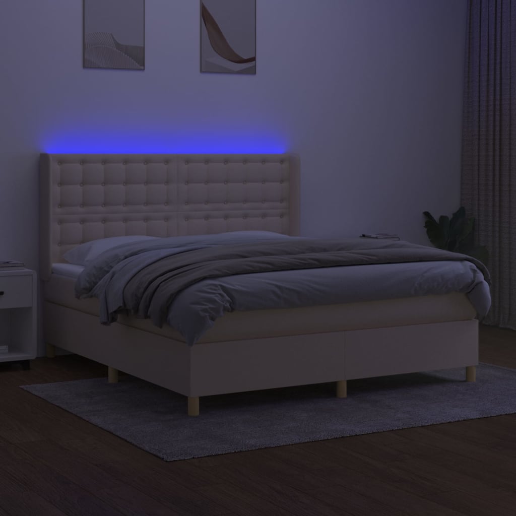 Boxspring Met Matras En Led Stof Kleurig Crème 160 x 200 cm Knopen