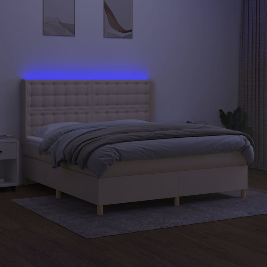 Boxspring Met Matras En Led Stof Kleurig Crème 160 x 200 cm Knopen