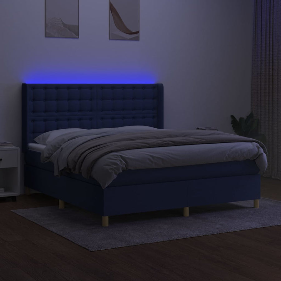 Boxspring Met Matras En Led Stof Blauw 160 x 200 cm Knopen