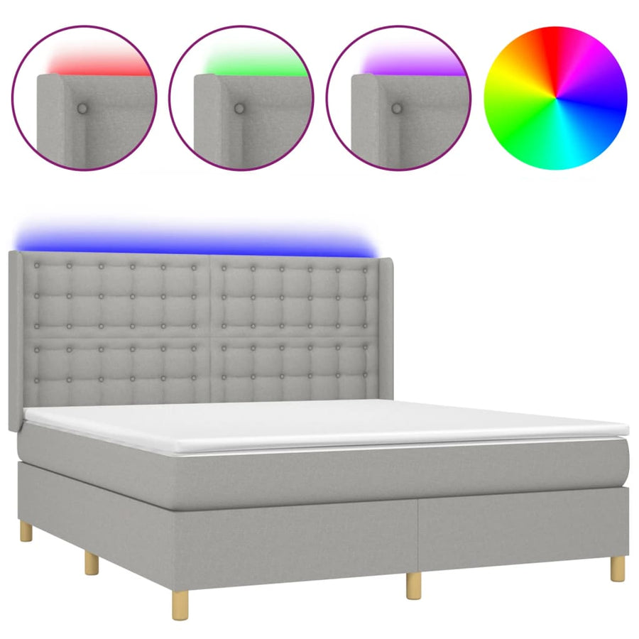 Boxspring Met Matras En Led Stof Lichtgrijs 180X200 Cm Lichtgrijs 180 x 200 cm Knopen