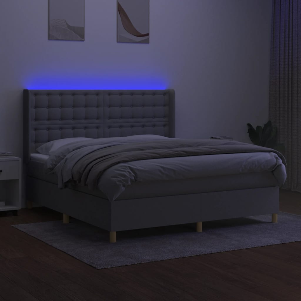 Boxspring Met Matras En Led Stof Lichtgrijs 180X200 Cm Lichtgrijs 180 x 200 cm Knopen