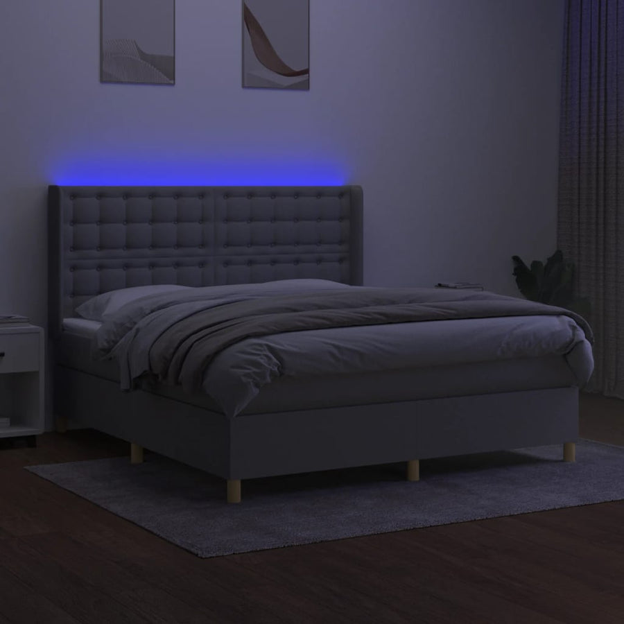 Boxspring Met Matras En Led Stof Lichtgrijs 180X200 Cm Lichtgrijs 180 x 200 cm Knopen