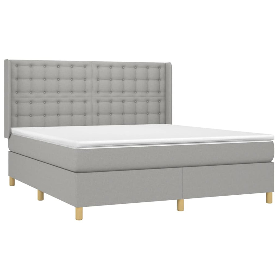 Boxspring Met Matras En Led Stof Lichtgrijs 180X200 Cm Lichtgrijs 180 x 200 cm Knopen