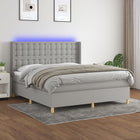 Boxspring Met Matras En Led Stof Lichtgrijs 180X200 Cm Lichtgrijs 180 x 200 cm Knopen