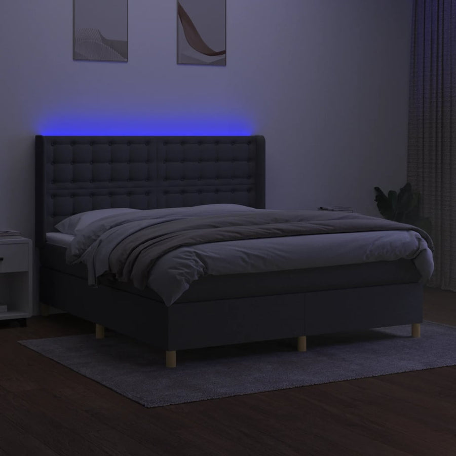 Boxspring Met Matras En Led Stof Donkergrijs 180X200 Cm 180 x 200 cm Knopen