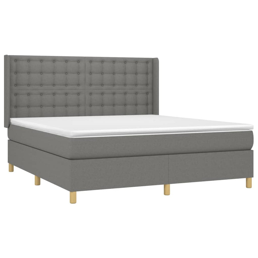 Boxspring Met Matras En Led Stof Donkergrijs 180X200 Cm 180 x 200 cm Knopen