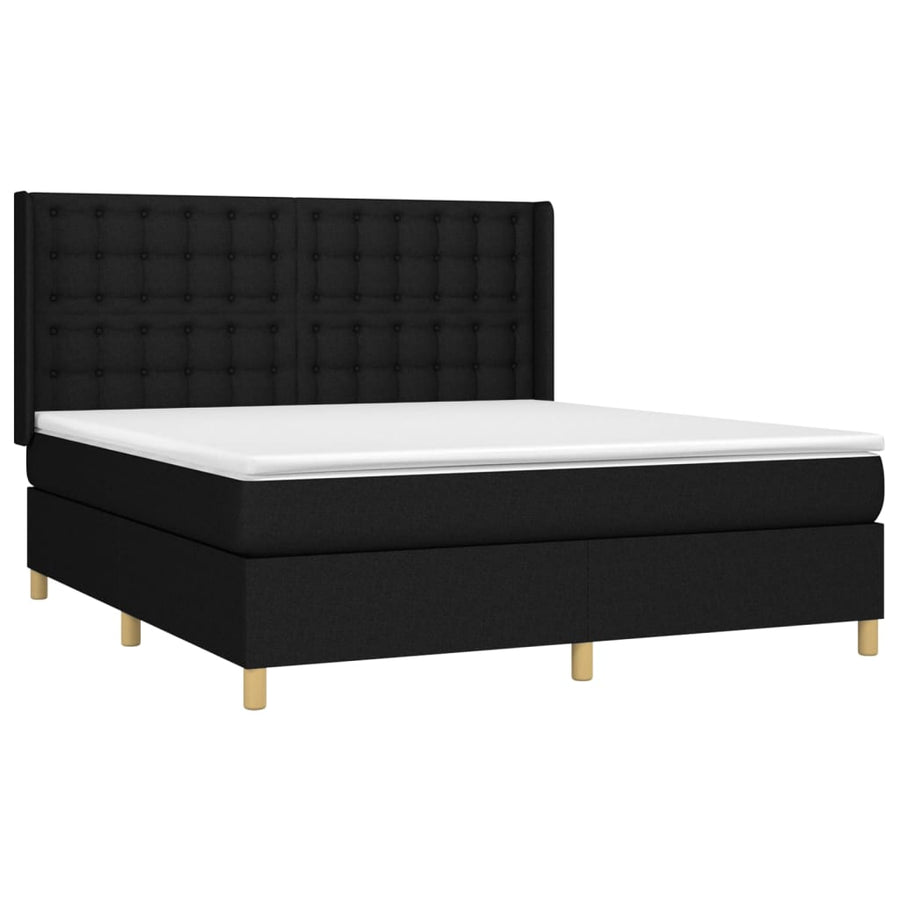 Boxspring Met Matras En Led Stof Zwart 180 x 200 cm Knopen