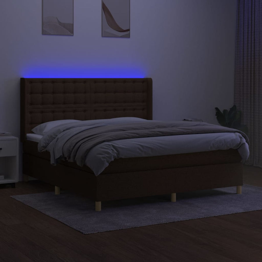 Boxspring Met Matras En Led Stof Donkerbruin 180 x 200 cm Knopen