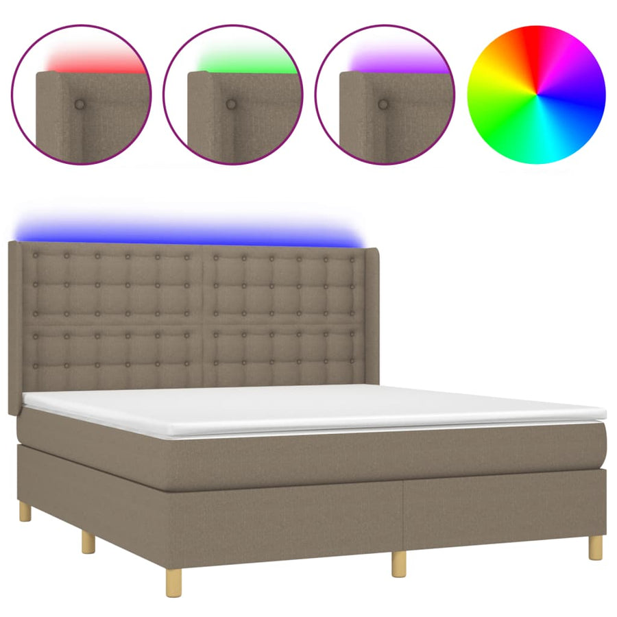Boxspring Met Matras En Led Stof Taupe 180X200 Cm 180 x 200 cm Knopen