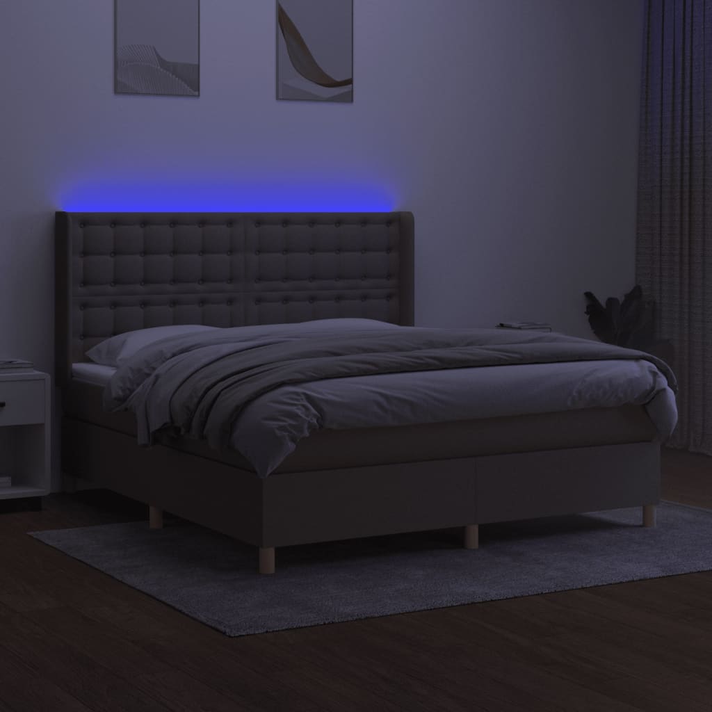 Boxspring Met Matras En Led Stof Taupe 180X200 Cm 180 x 200 cm Knopen