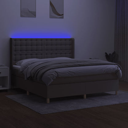 Boxspring Met Matras En Led Stof Taupe 180X200 Cm 180 x 200 cm Knopen
