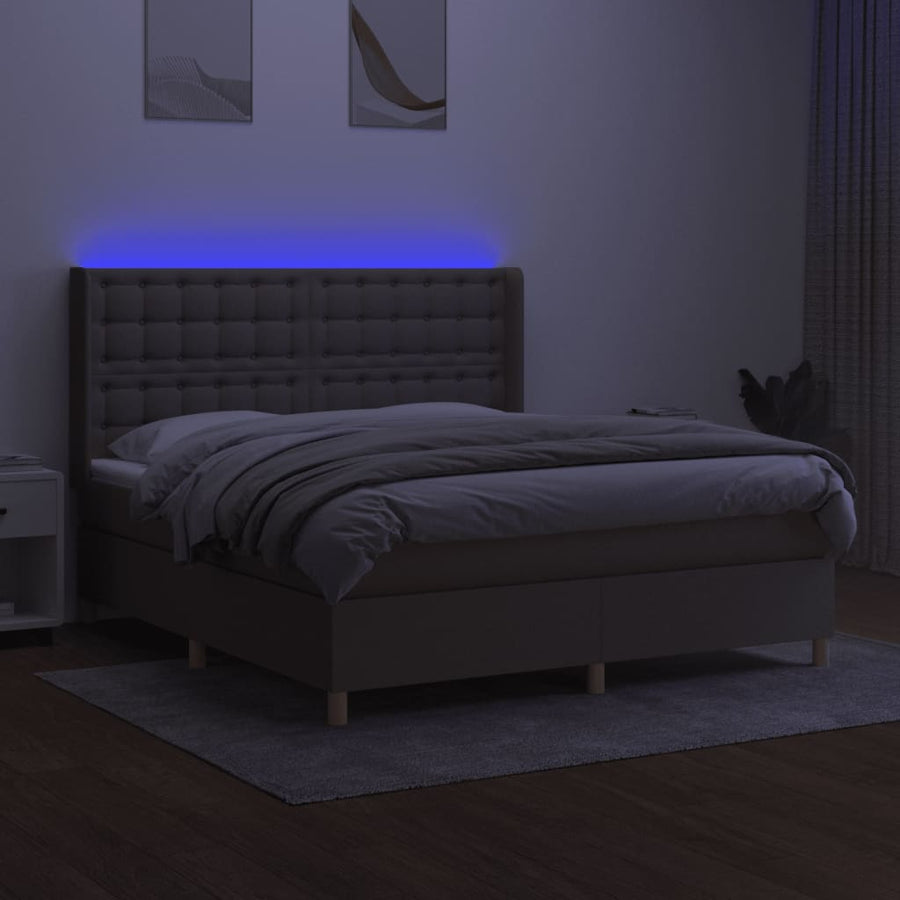 Boxspring Met Matras En Led Stof Taupe 180X200 Cm 180 x 200 cm Knopen