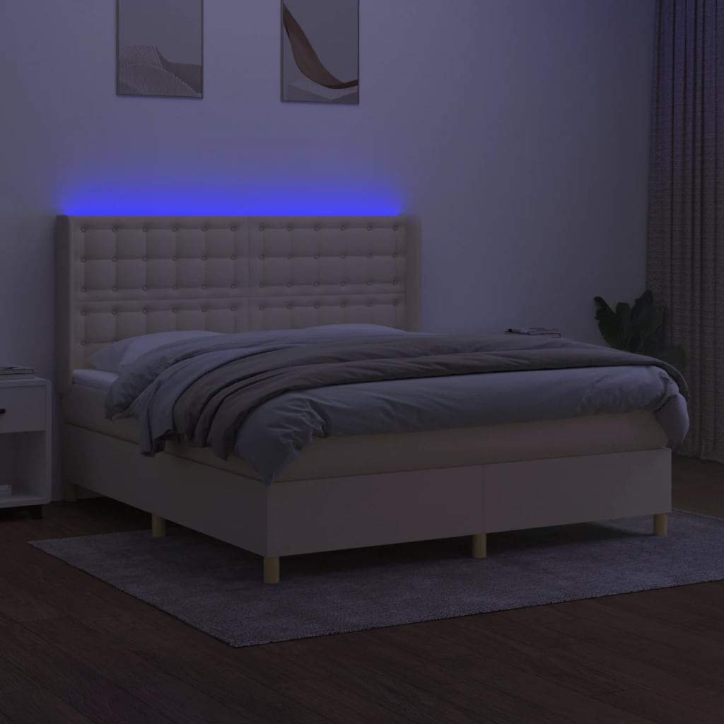 Boxspring Met Matras En Led Stof Crèmekleurig 180X200 Cm 180 x 200 cm Knopen