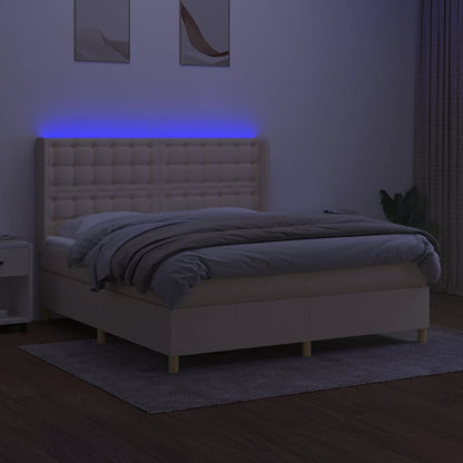 Boxspring Met Matras En Led Stof Crèmekleurig 180X200 Cm 180 x 200 cm Knopen