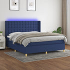 Boxspring Met Matras En Led Stof Blauw 180X200 Cm 180 x 200 cm Knopen