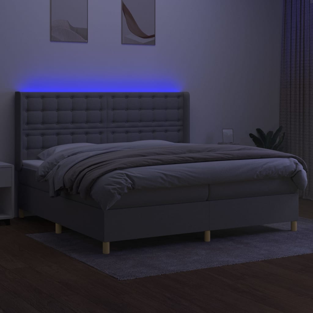 Boxspring Met Matras En Led Stof Lichtgrijs 200 x 200 cm Knopen
