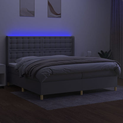 Boxspring Met Matras En Led Stof Lichtgrijs 200 x 200 cm Knopen