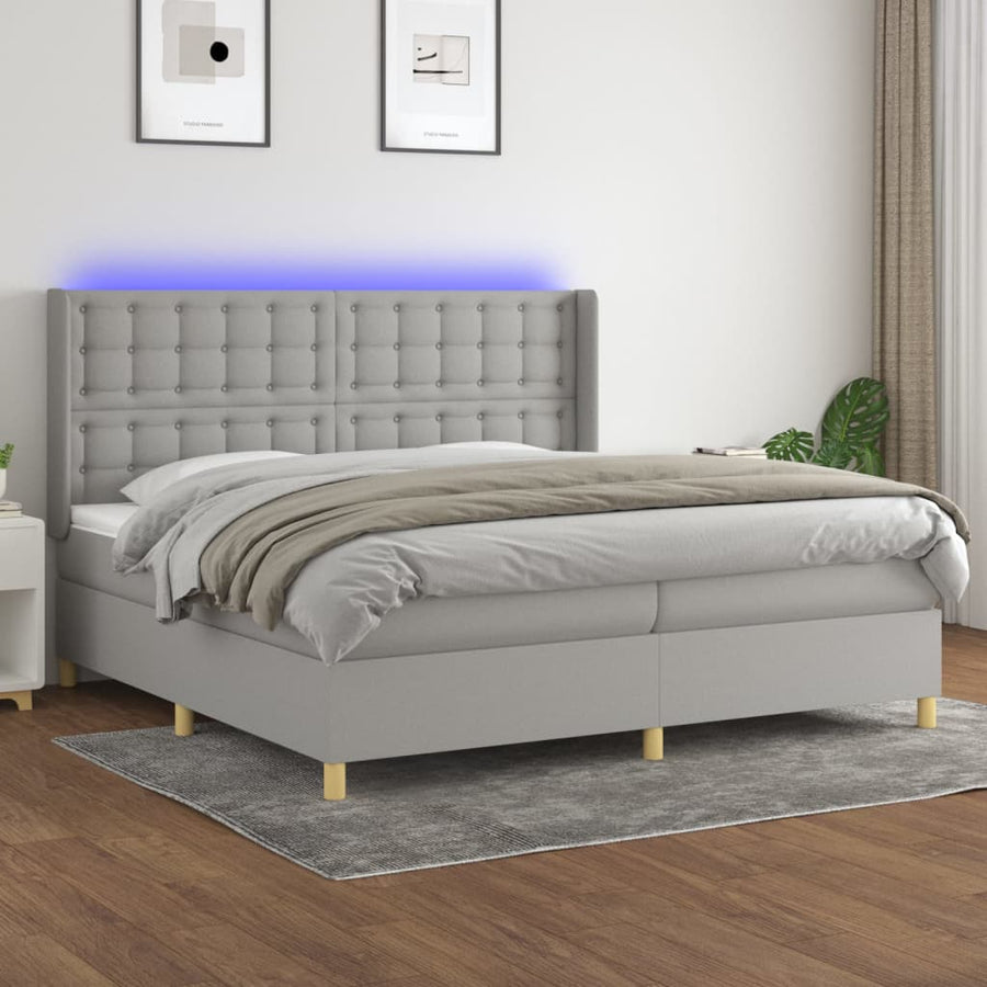 Boxspring Met Matras En Led Stof Lichtgrijs 200 x 200 cm Knopen