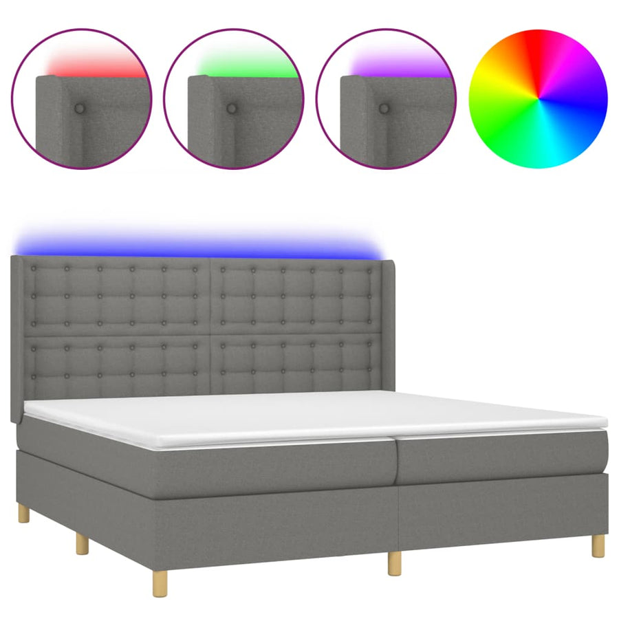 Boxspring Met Matras En Led Stof Donkergrijs 200 x 200 cm Knopen