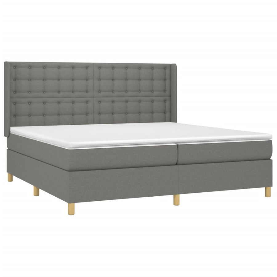Boxspring Met Matras En Led Stof Donkergrijs 200 x 200 cm Knopen