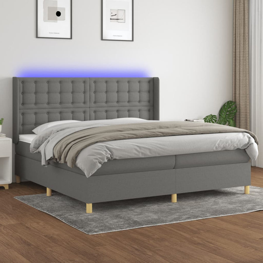 Boxspring Met Matras En Led Stof Donkergrijs 200 x 200 cm Knopen