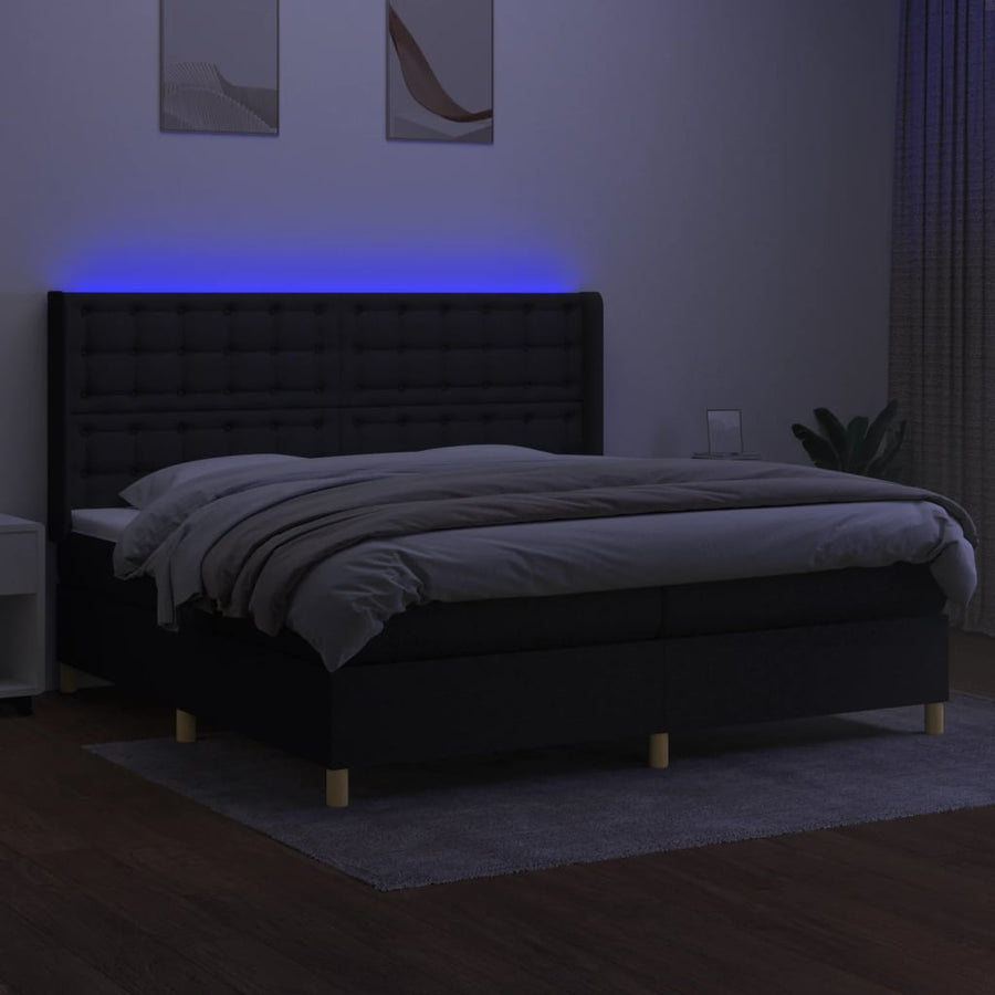 Boxspring Met Matras En Led Stof Zwart 200 x 200 cm Knopen