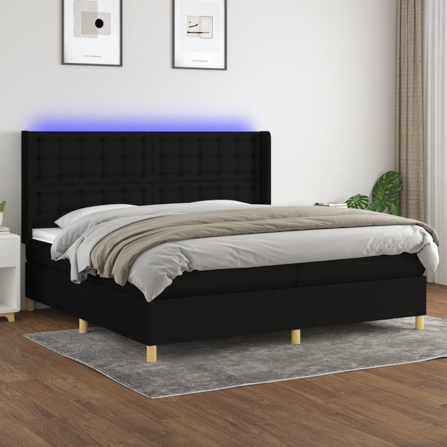 Boxspring Met Matras En Led Stof Zwart 200 x 200 cm Knopen