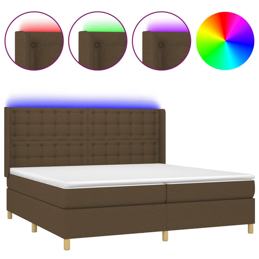 Boxspring met matras en LED stof donkerbruin 200x200 cm