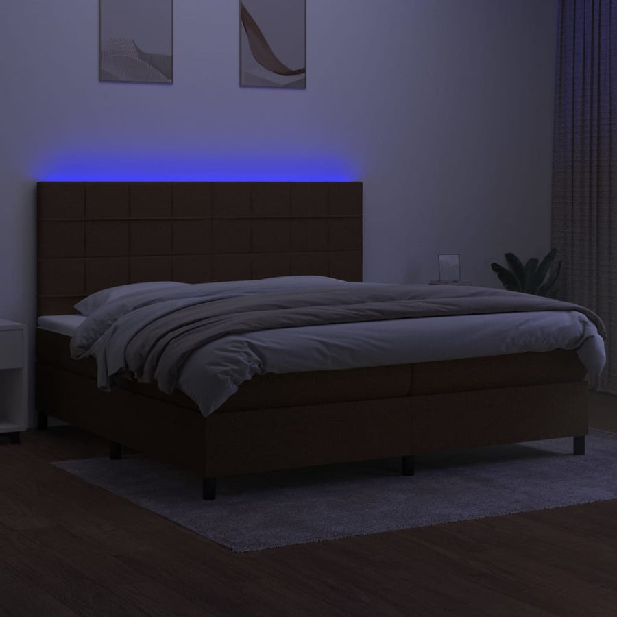 Boxspring met matras en LED stof donkerbruin 200x200 cm