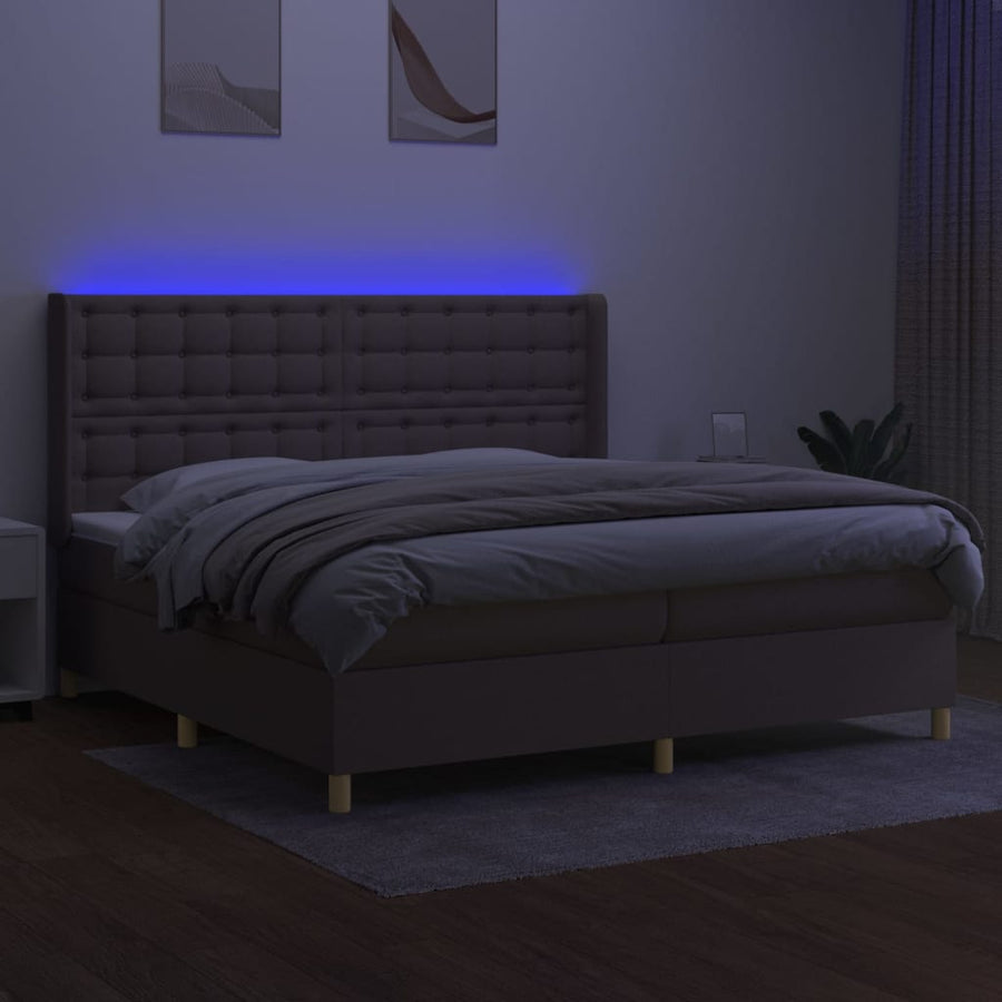 Boxspring Met Matras En Led Stof Taupe 200X200 Cm Taupe 200 x 200 cm Knopen